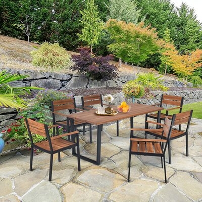 Latitude Run® 7pcs Patio Dining Set Outdoor Furniture Set W/ 6 Armchairs Umbrella Hole - Image 0