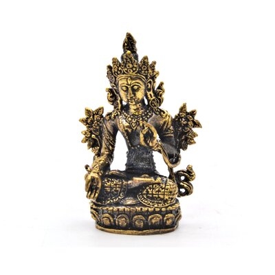 Hand Crafted On Brass White Tara Figurine. Fine Deatails With Gold Patina. 2 Inch Tall - Image 0