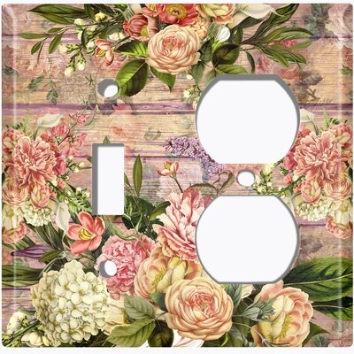 Metal Light Switch Plate Outlet Cover (Rose Wooden Fence - Single Toggle Single Duplex) - Image 0