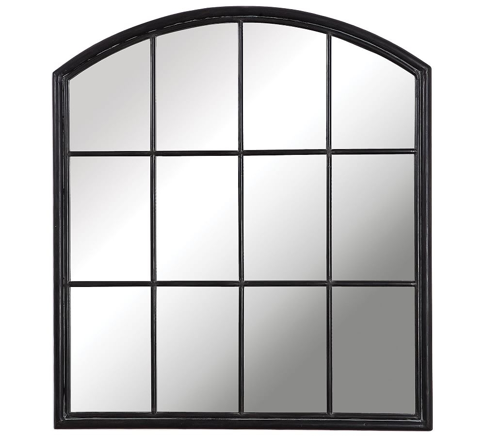 Madalynn Arch Windowpane Wall Mirror, 35"W x 40"H, Black - Image 0