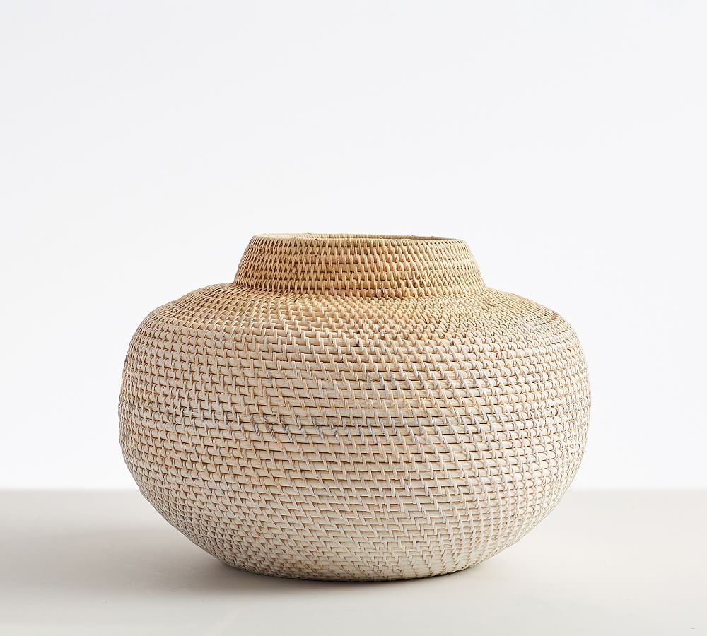 Woven Rattan Vases, Small Round, Natural - Image 0