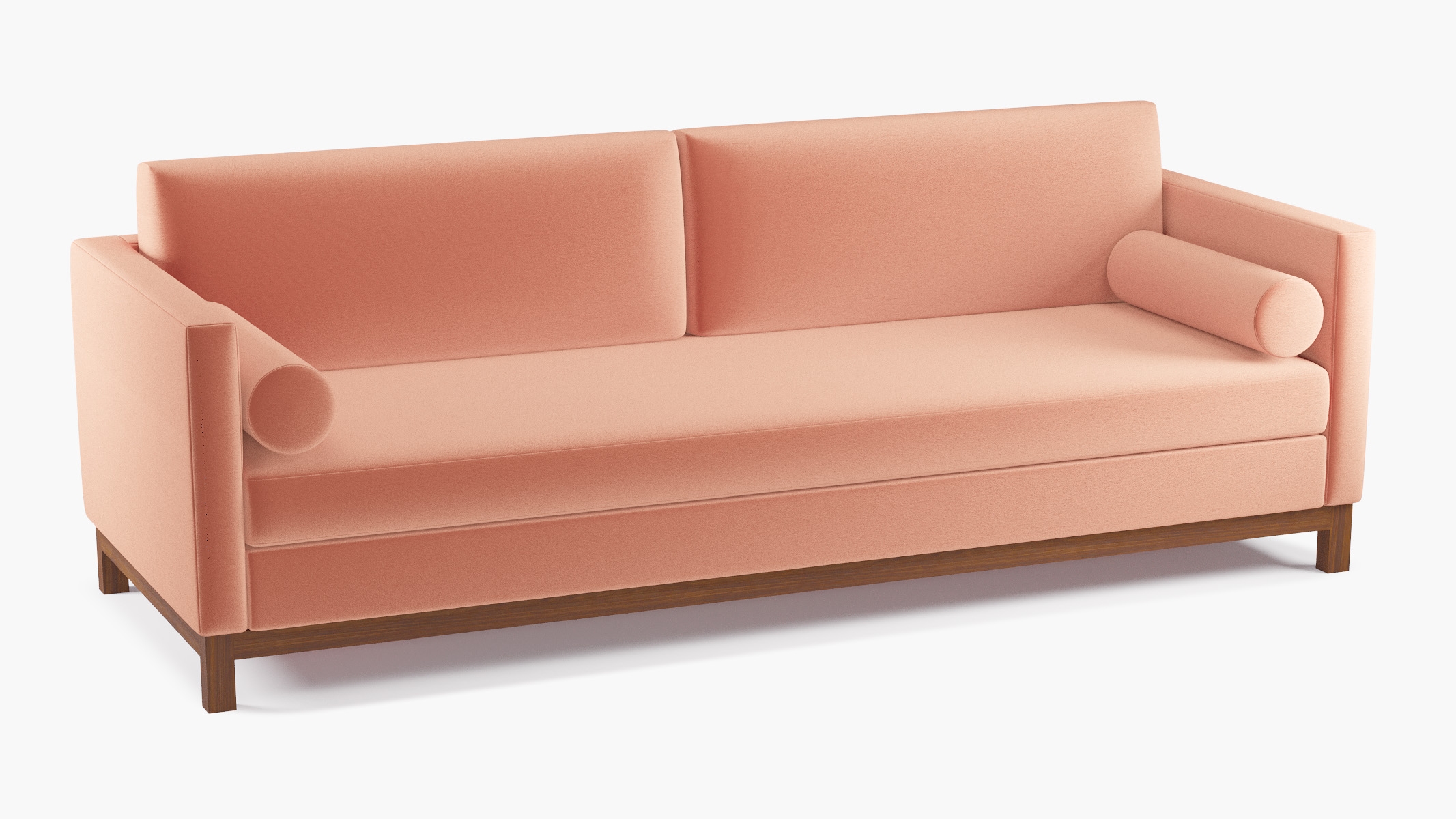 Tailored Tuxedo Sofa, Coral Performance Velvet, Walnut Wood Rail - Image 1