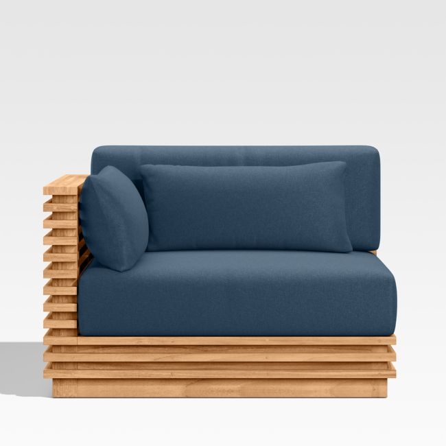 Batten Natural Teak Outdoor Sectional Chair with Cast Harbor Navy Blue Sunbrella ® Cushions - Image 0