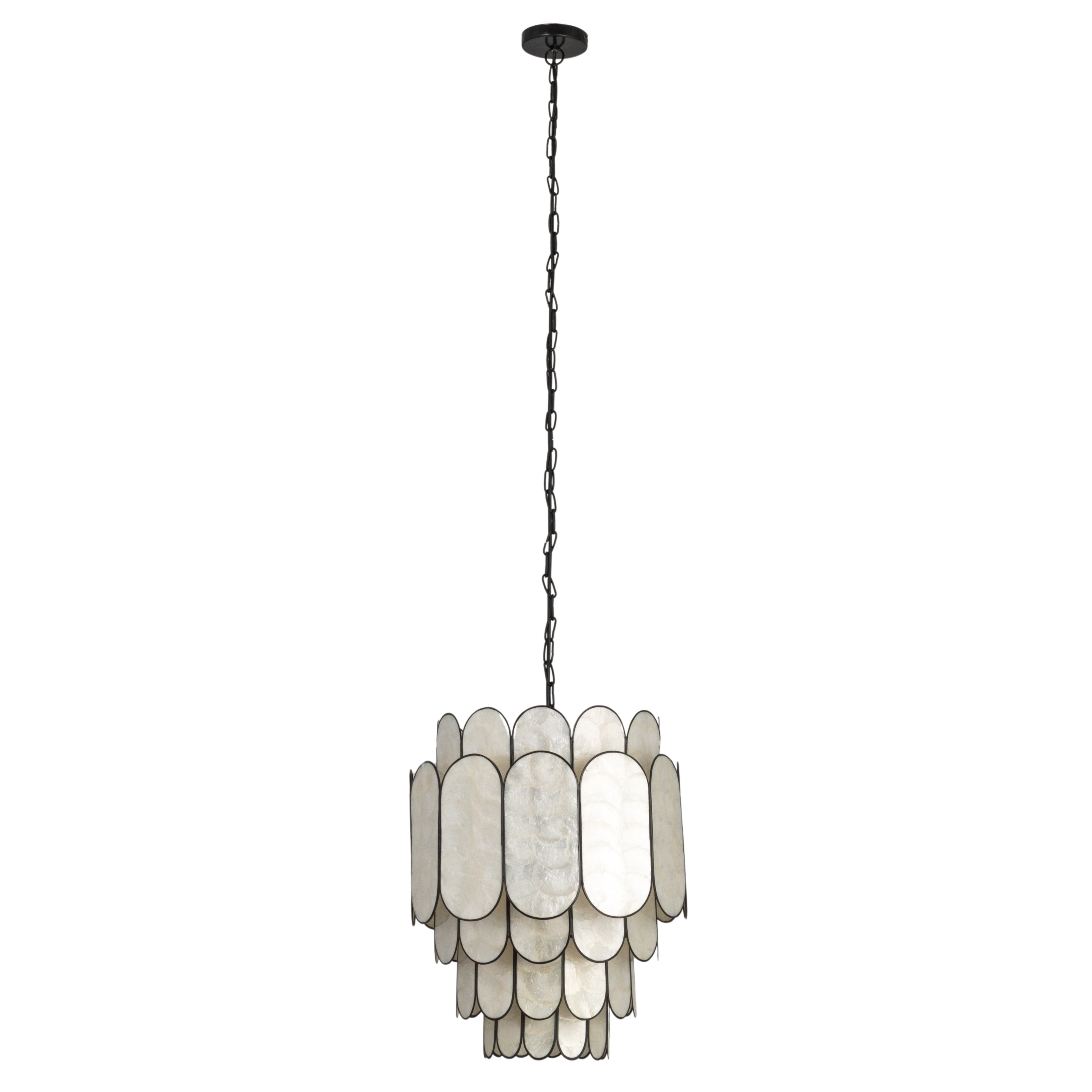 4-Tier Capiz and Metal Chandelier, Natural with Black - Image 0