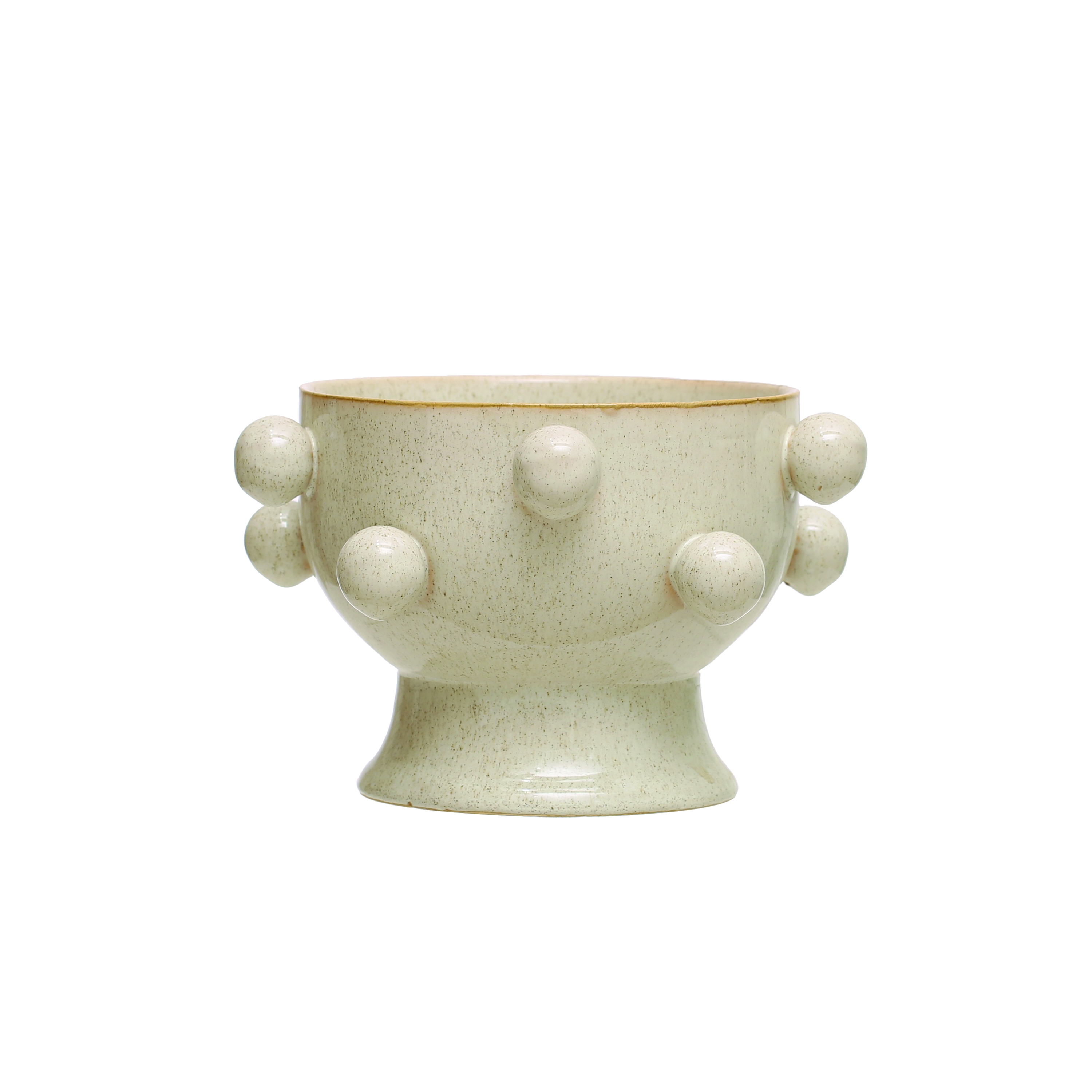 9 Inches Round Stoneware Planter with Orbs and Reactive Glaze, Holds 8 Inches Pot, Speckled Cream - Image 0