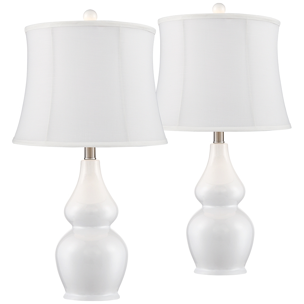 360 Lighting Jane White Ceramic Double Gourd White Shade Lamps Set of 2 - Image 0
