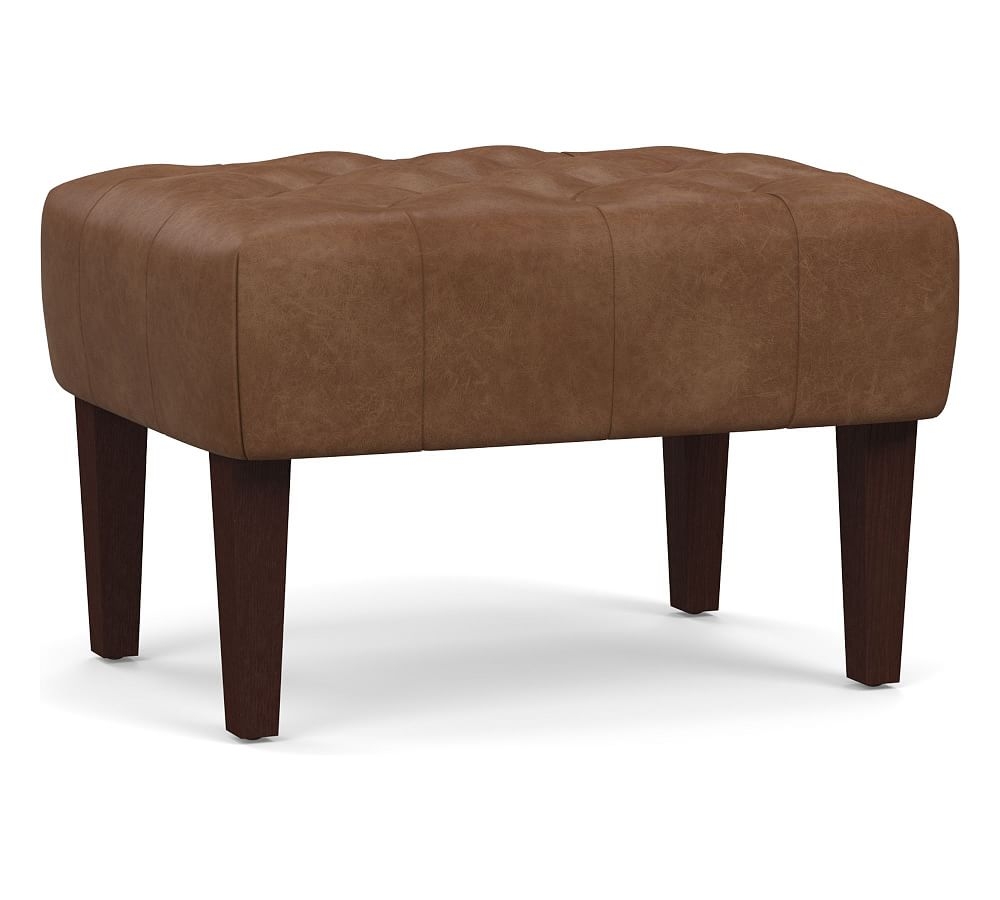 Champlain Leather Tufted Ottoman, Polyester Wrapped Cushions, Statesville Toffee - Image 0