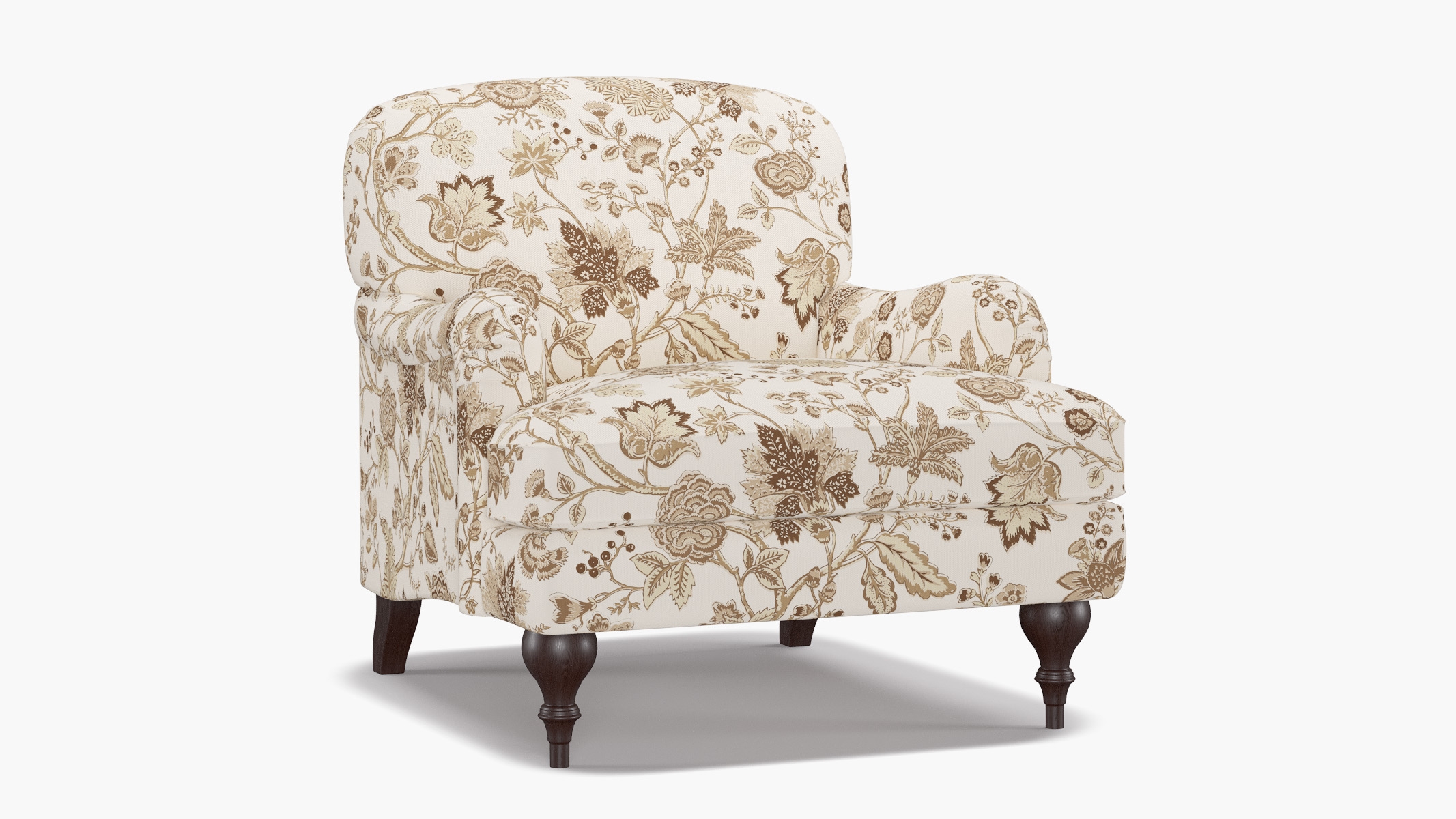 English Roll Arm Chair, Tawny La Vendee, Espresso Turned Wood Leg - Image 1