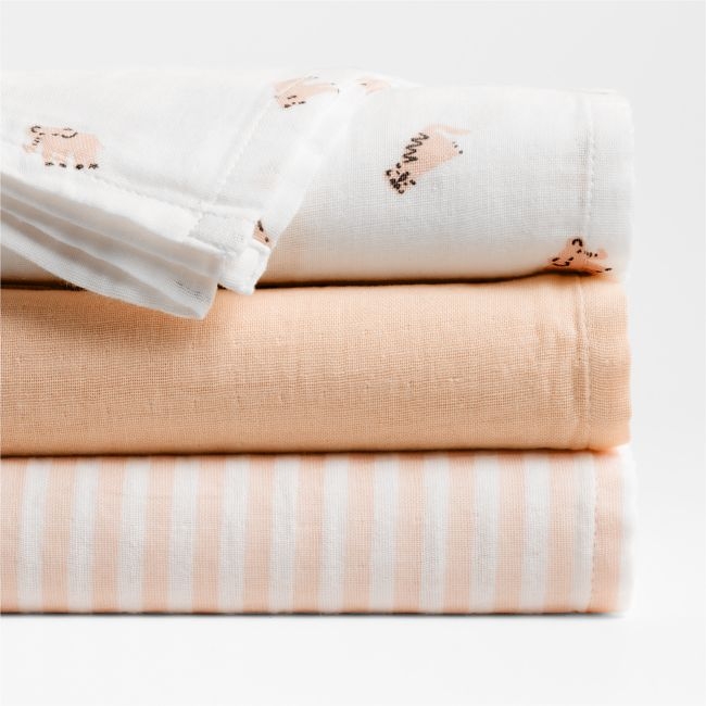 Baby's First Pink Mini Animal Organic Cotton Gauze Baby Swaddle Blankets, Set of 3 - Image 0