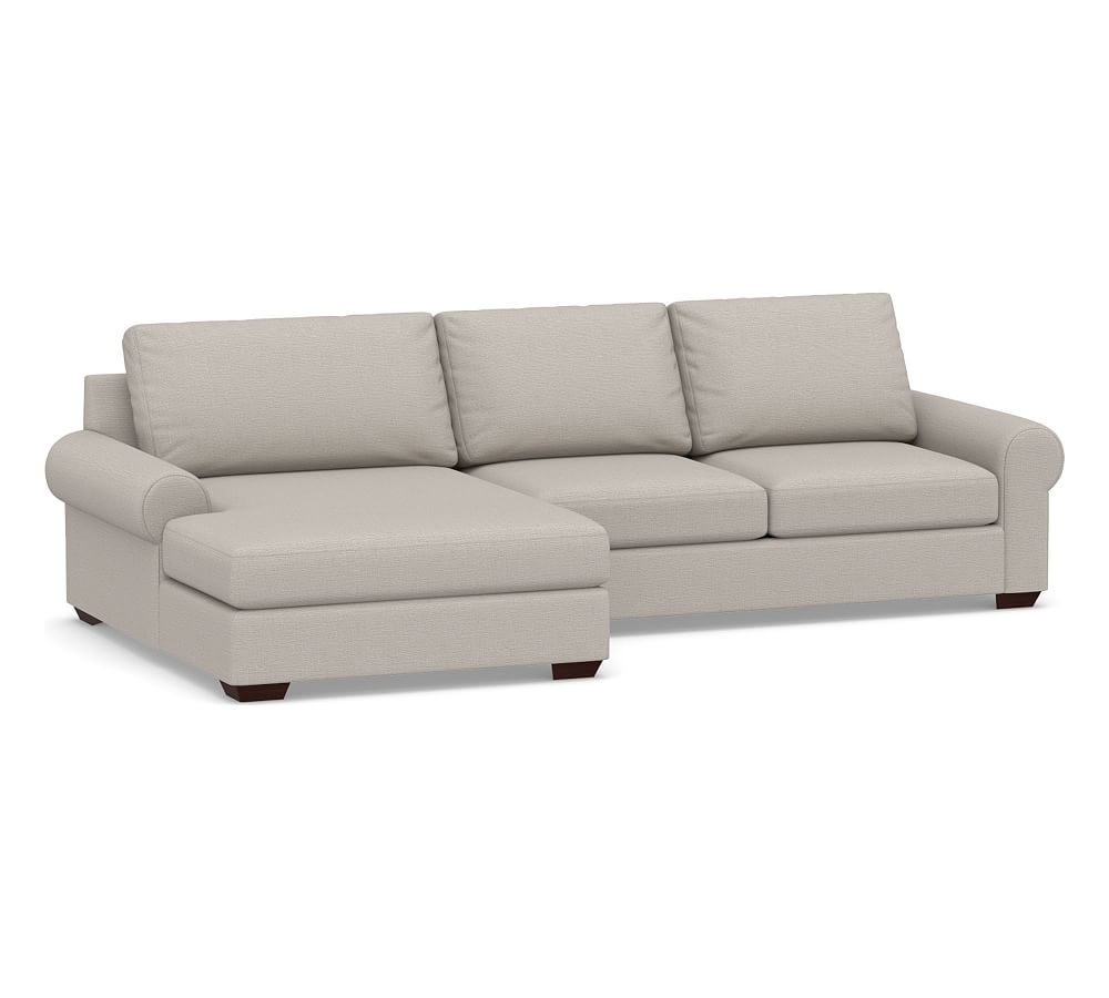 Big Sur Roll Arm Upholstered Right Arm Loveseat with Double Chaise Sectional, Down Blend Wrapped Cushions, Chunky Basketweave Stone - Image 0