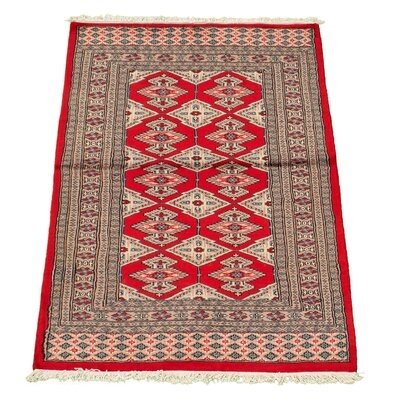One-of-a-Kind Yaak Hand-Knotted 2010s Bokhara Red/Gray 3'1" x 4'11" Wool Area Rug - Image 0