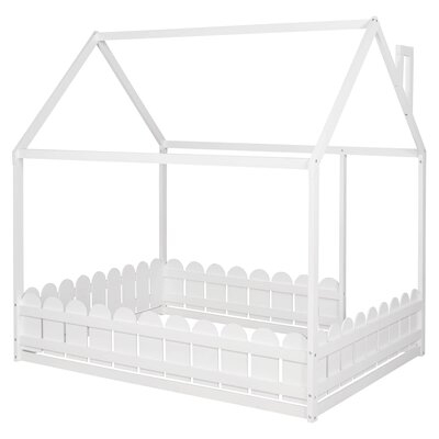 Full Size Wood House Bed Frame With Fence - Image 0