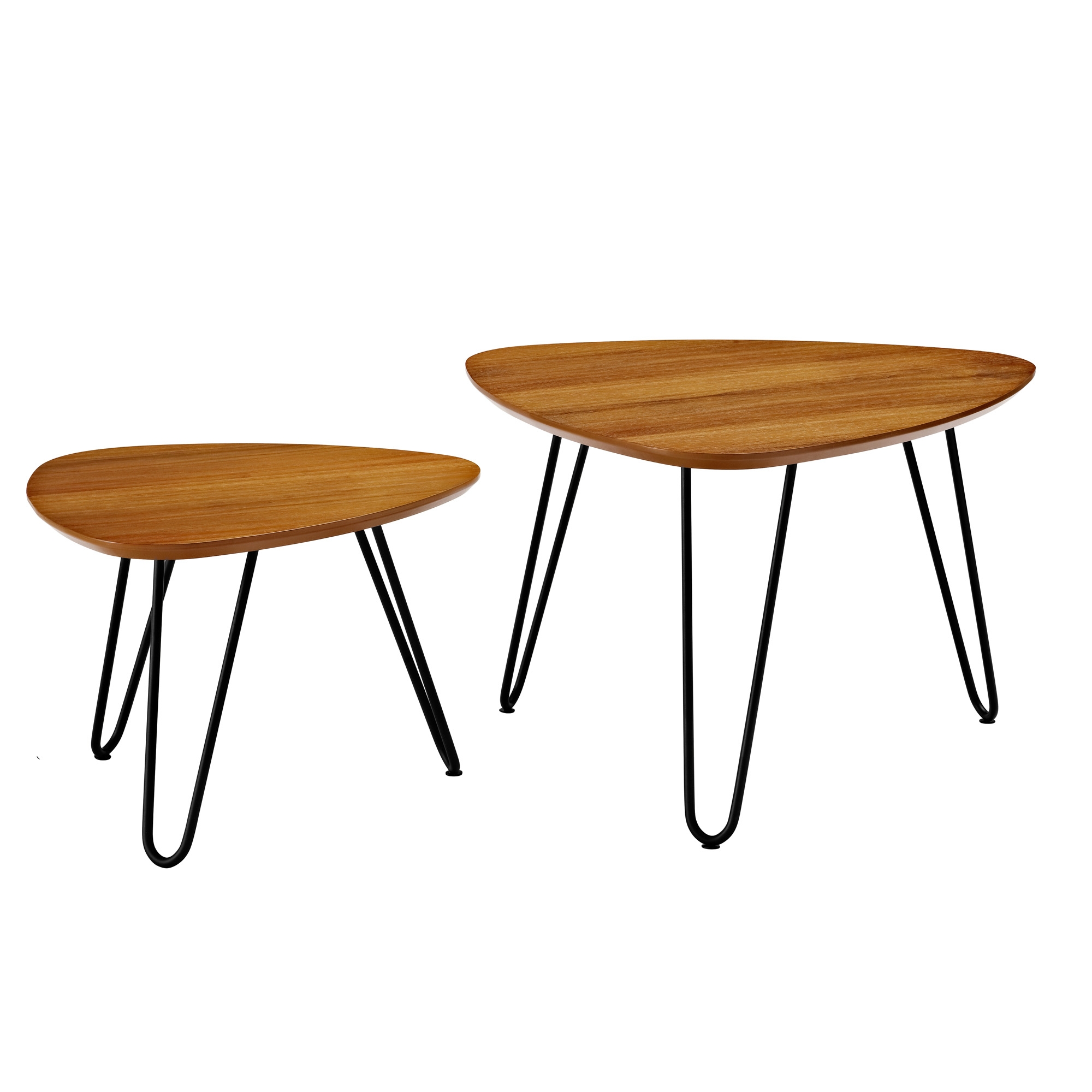 Guitar Pick Hairpin Leg Mid Century Modern Nesting Coffee Table Set - Walnut - Image 0