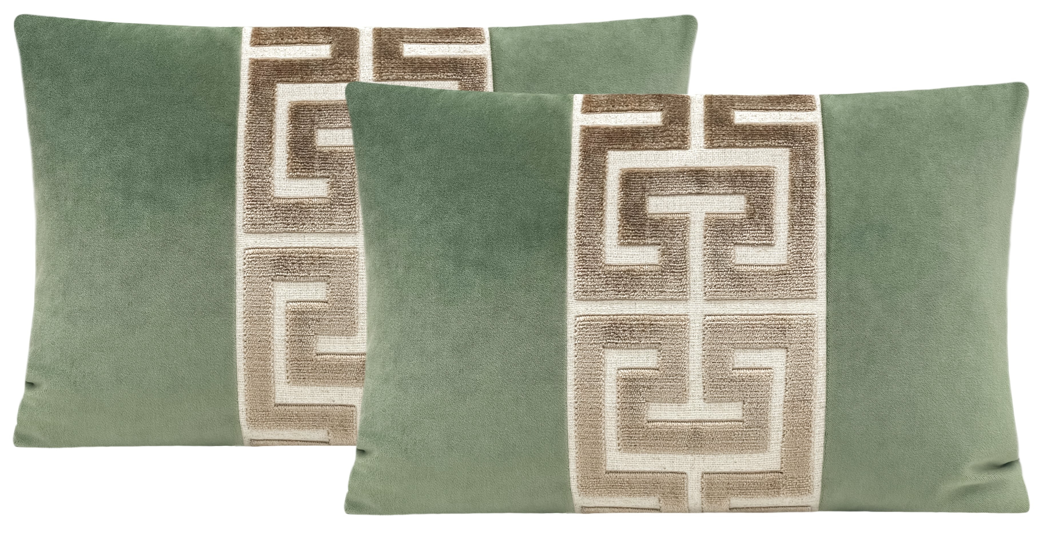 THE LITTLE LUMBAR :: SOCIETY VELVET // EUCALYPTUS + TAUPE GREEK TRIM - LITTLE LUMBAR 12" X 18" - Image 0
