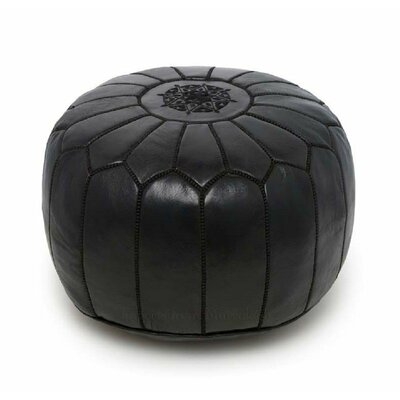 20" Wide Genuine Leather Round Floral Pouf Ottoman - Image 0