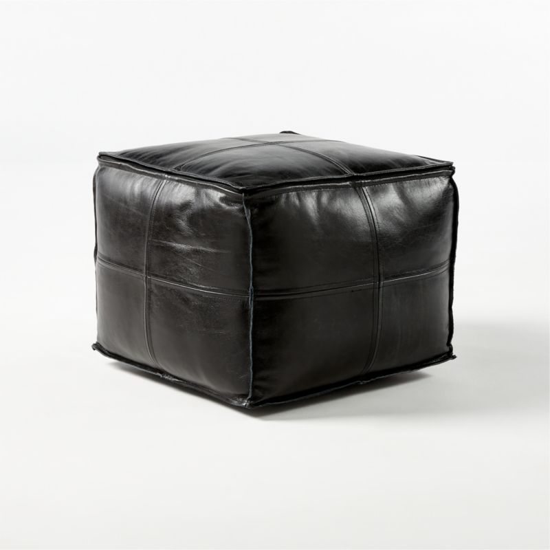 Leather Square Black Pouf - Image 0