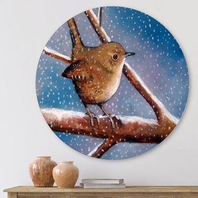 Wren In Winter - Farmhouse Metal Circle Wall Art - Image 0