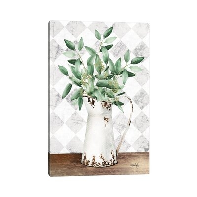 Eucalyptus White Tin Pitcher by Marla Rae - Wrapped Canvas Painting - Image 0