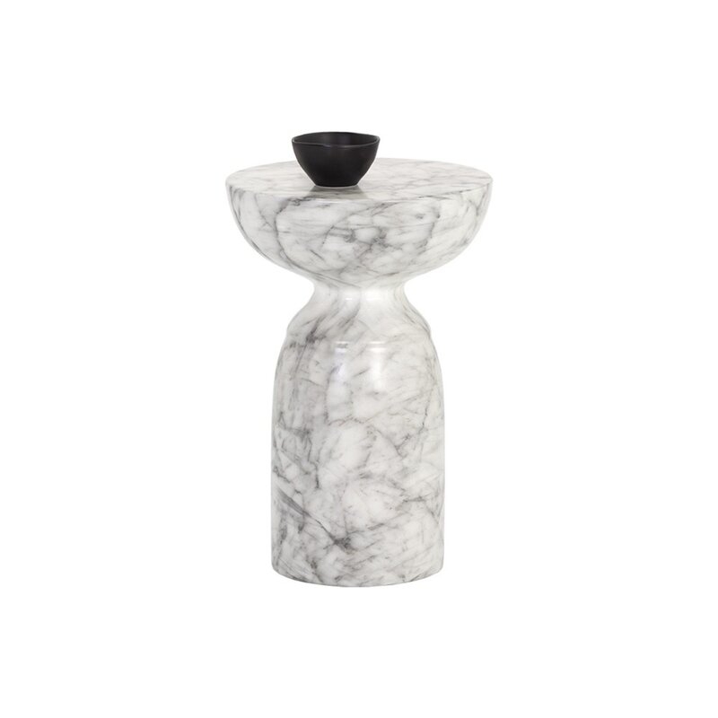 Kellaman Drum End Table, White Marble - Image 1