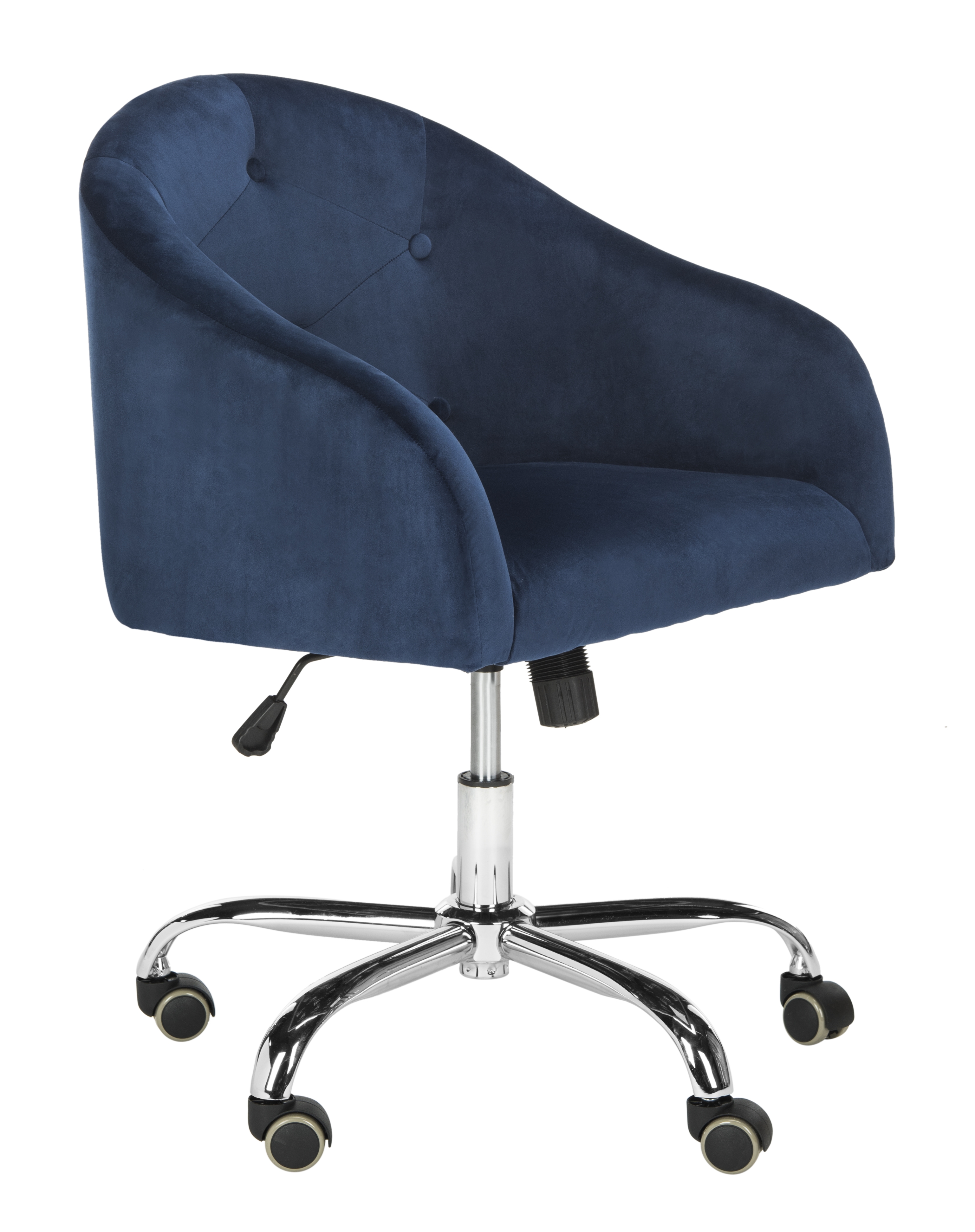 Amy Tufted Velvet Chrome Leg Swivel Office Chair - Navy/Chrome - Safavieh - Image 1
