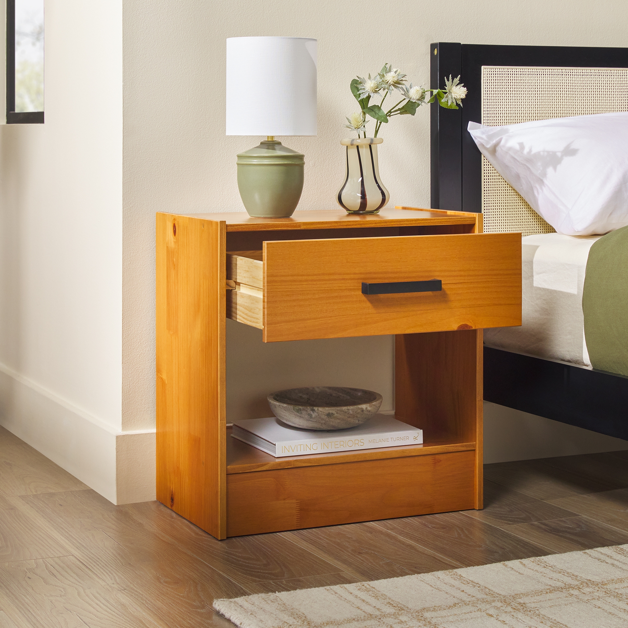 Contour & Co. Declan 1-Drawer with Handle Solid Wood Nightstand - Carmel - Image 6
