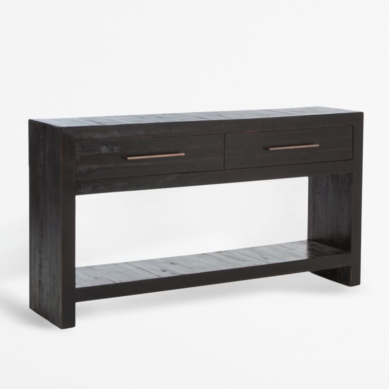 Theo 60" Rectangular Black Acacia Wood Storage Console Table with Shelf - Image 2