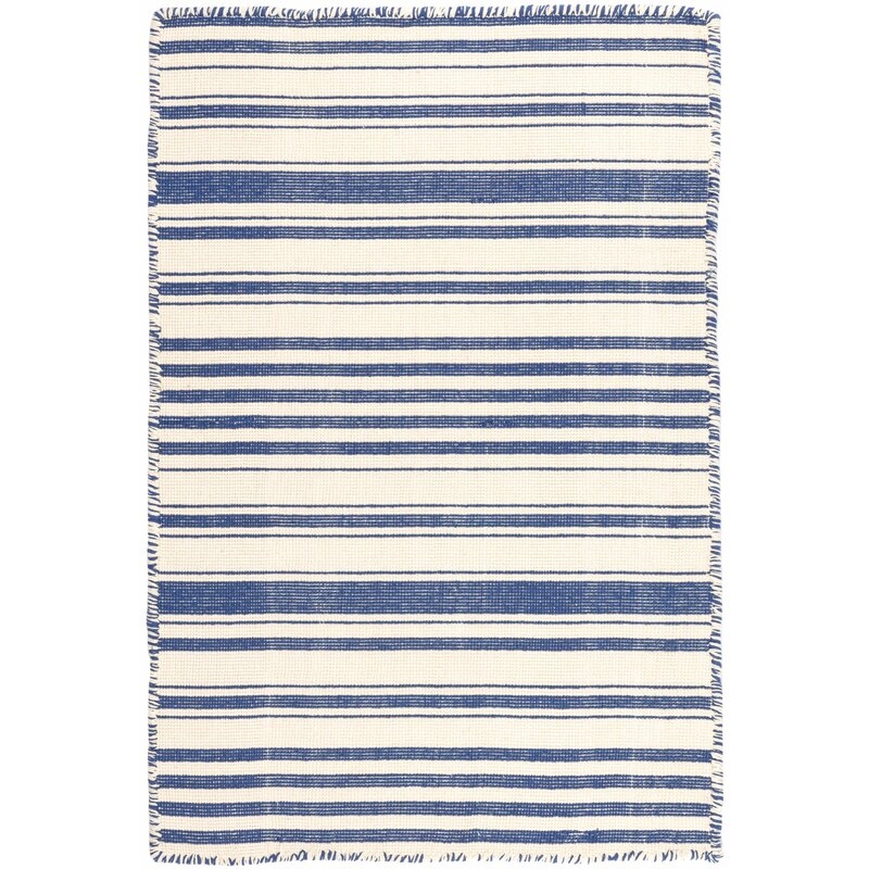 Dash and Albert Rugs Mark D. Sikes Striped Hand-Woven Flatweave Cotton Cobalt/Beige Area Rug - Image 0