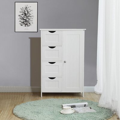 White Bathroom Storage Cabinet, Floor Cabinet With Adjustable Shelf And Drawers - Image 0