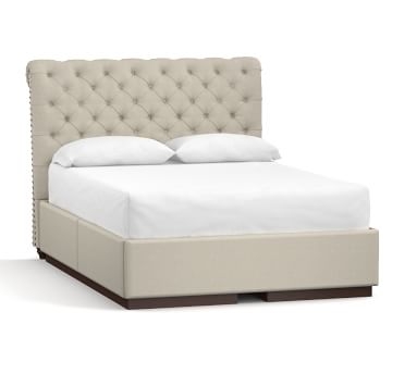 Chesterfield Upholstered Tufted Headboard and Side Storage Platform Bed, Full, Chenille Basketweave Pebble - Image 2