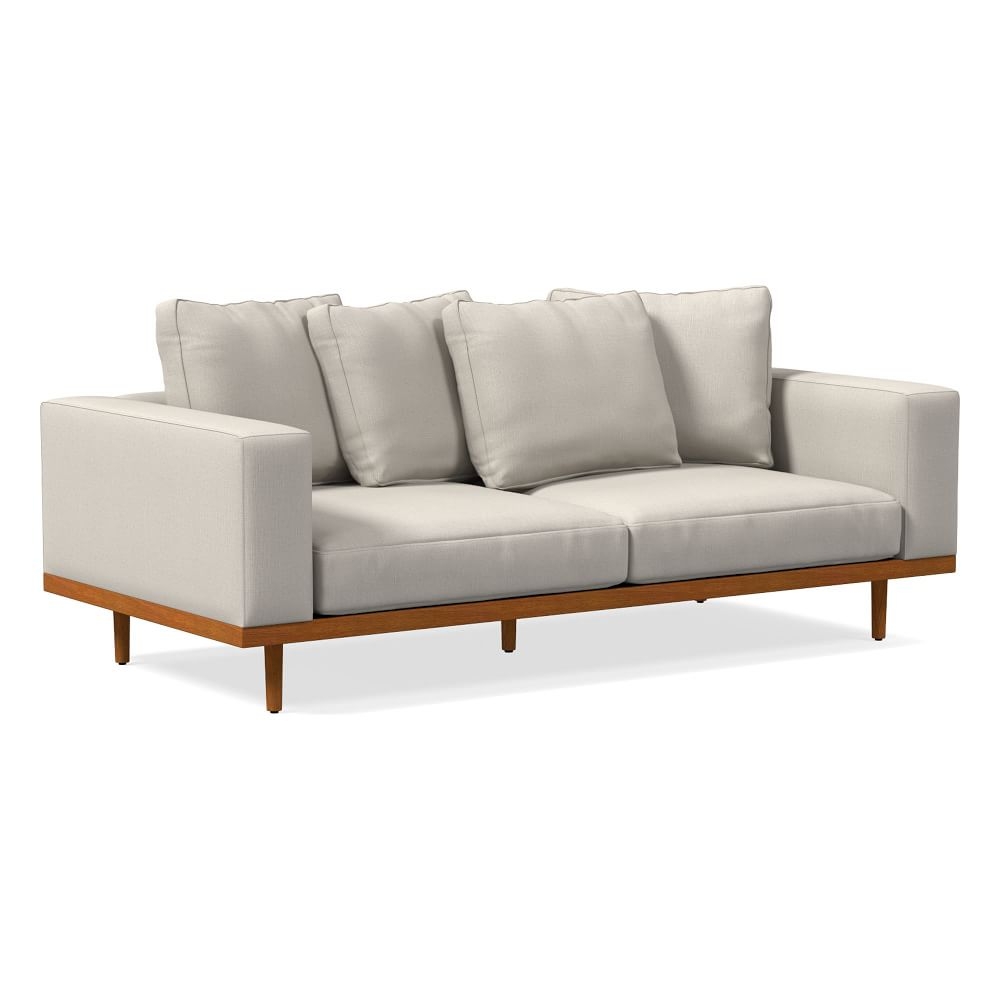 Newport 84" Toss-Back Cushion Sofa, Yarn Dyed Linen Weave, Alabaster, Pecan - Image 0