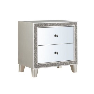 Nightstand With Mirrored Front 2 Drawers, Champagne Silver - Image 0