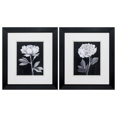 'Black White Flowers' - 2 Piece Picture Frame Painting Print Set - Image 0