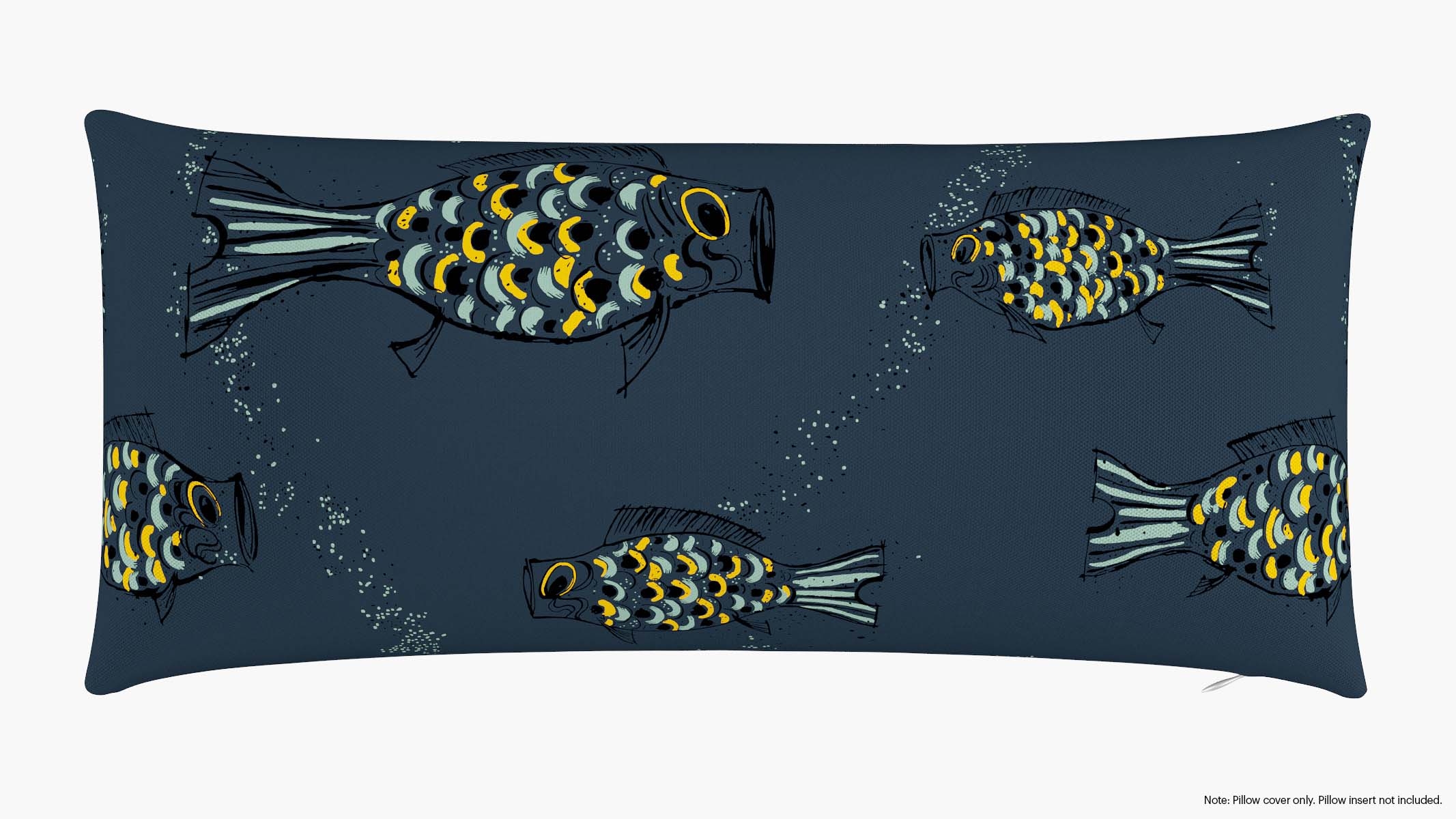 Throw Pillow Cover 14" x 30", Indigo Sakana, 14" x 30" - Image 0