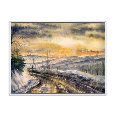 Winter Landscape With Road Under Bright Sunset - Traditional Canvas Wall Art Print FL35524 - Image 0