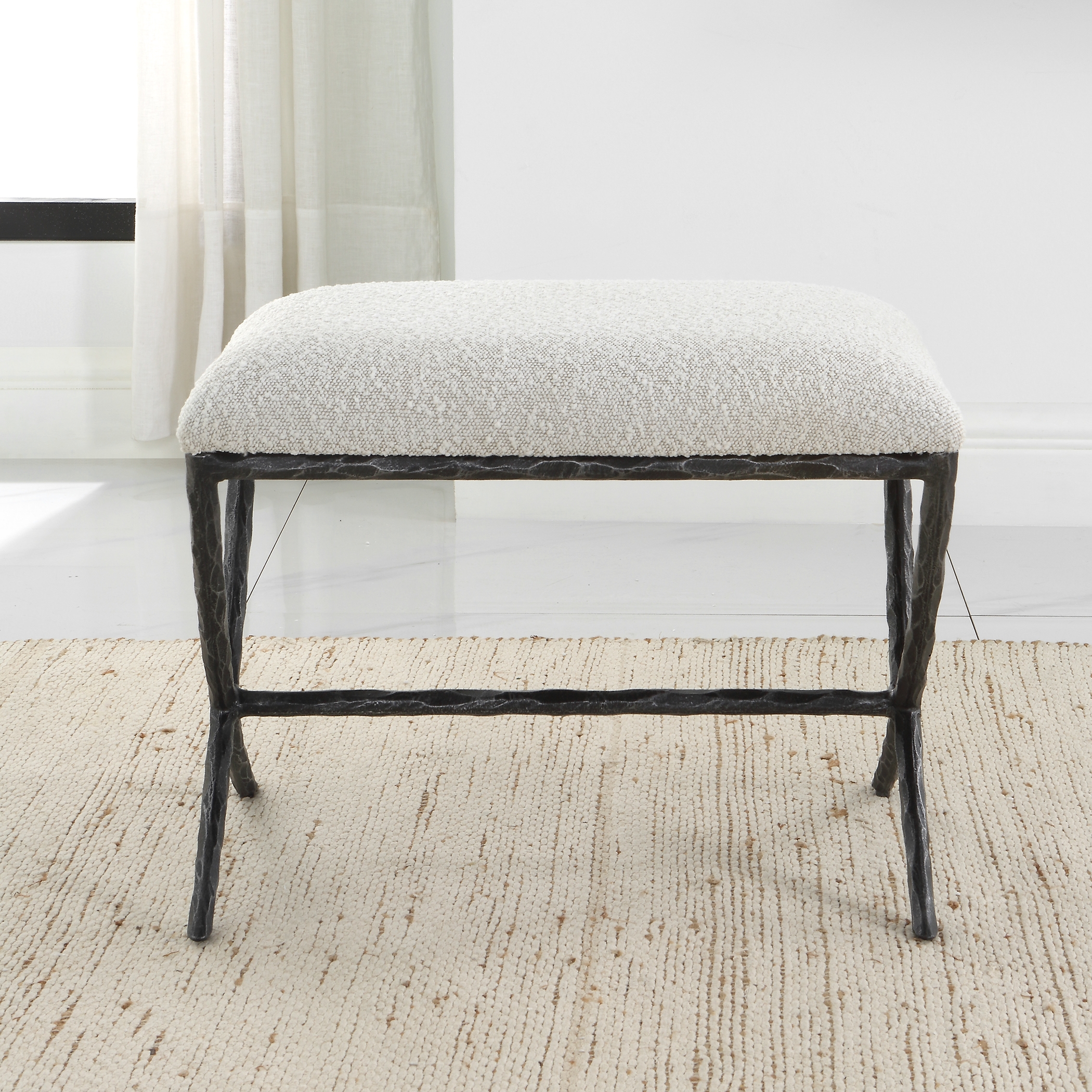 Brisby Gray Fabric Small Bench - Image 2