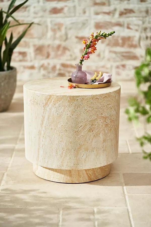 Travertine Finish Side Table - Image 0