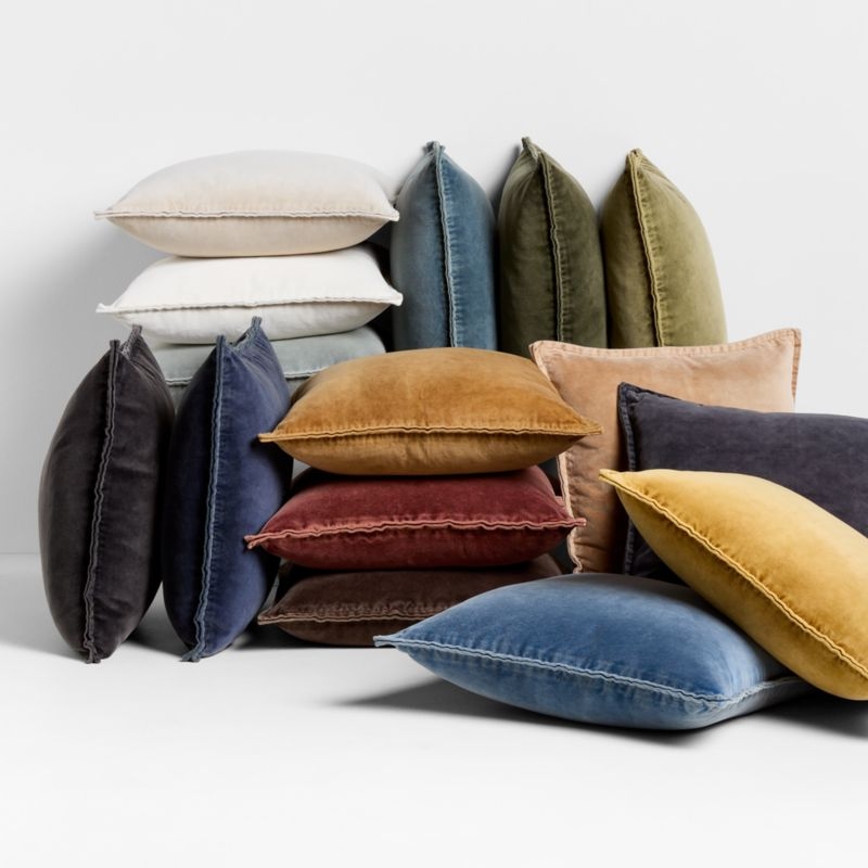 Relaxed Washed Organic Cotton Velvet 20x20 Deep Brown Throw Pillow with Feather Insert - Image 3