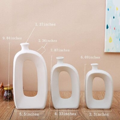 White Ceramic Vase - 3 Set Vases. Matte Design - Modern Vase Decoration. Perfect Home Decoration Vase - Image 0
