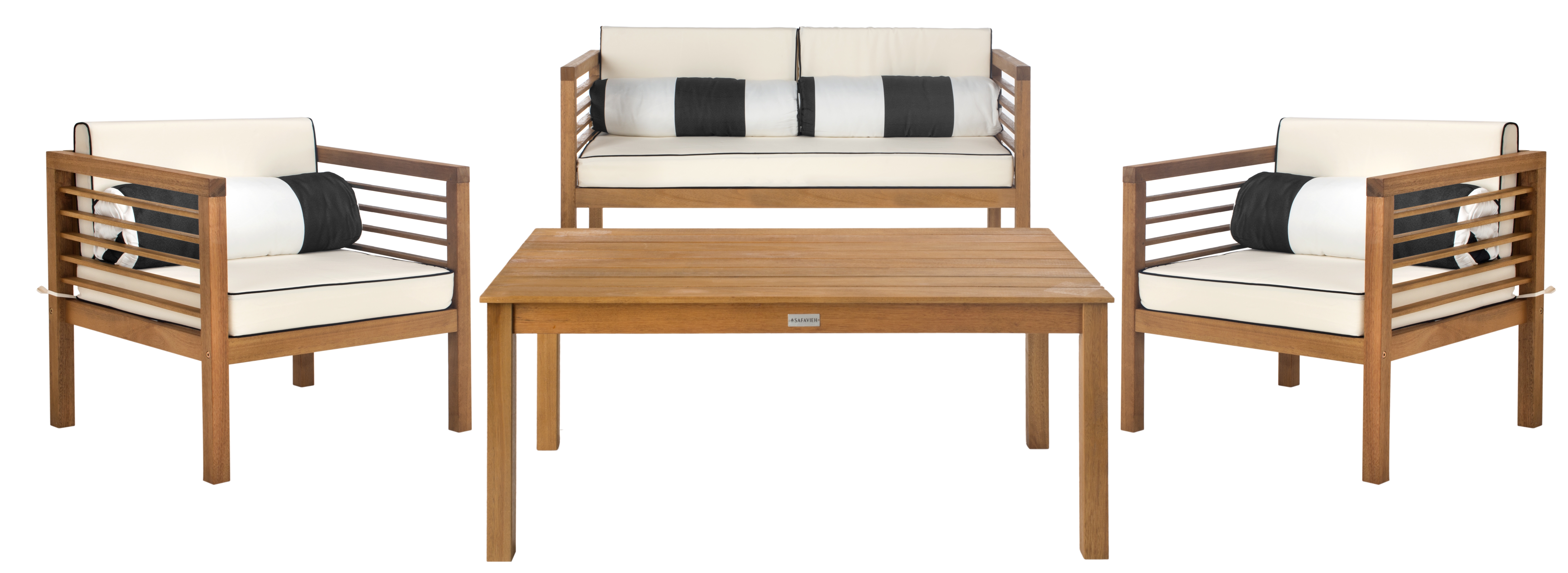 Alda 4 Piece Outdoor Set With Accent Pillows - Natural/Black/White - Safavieh - Image 0