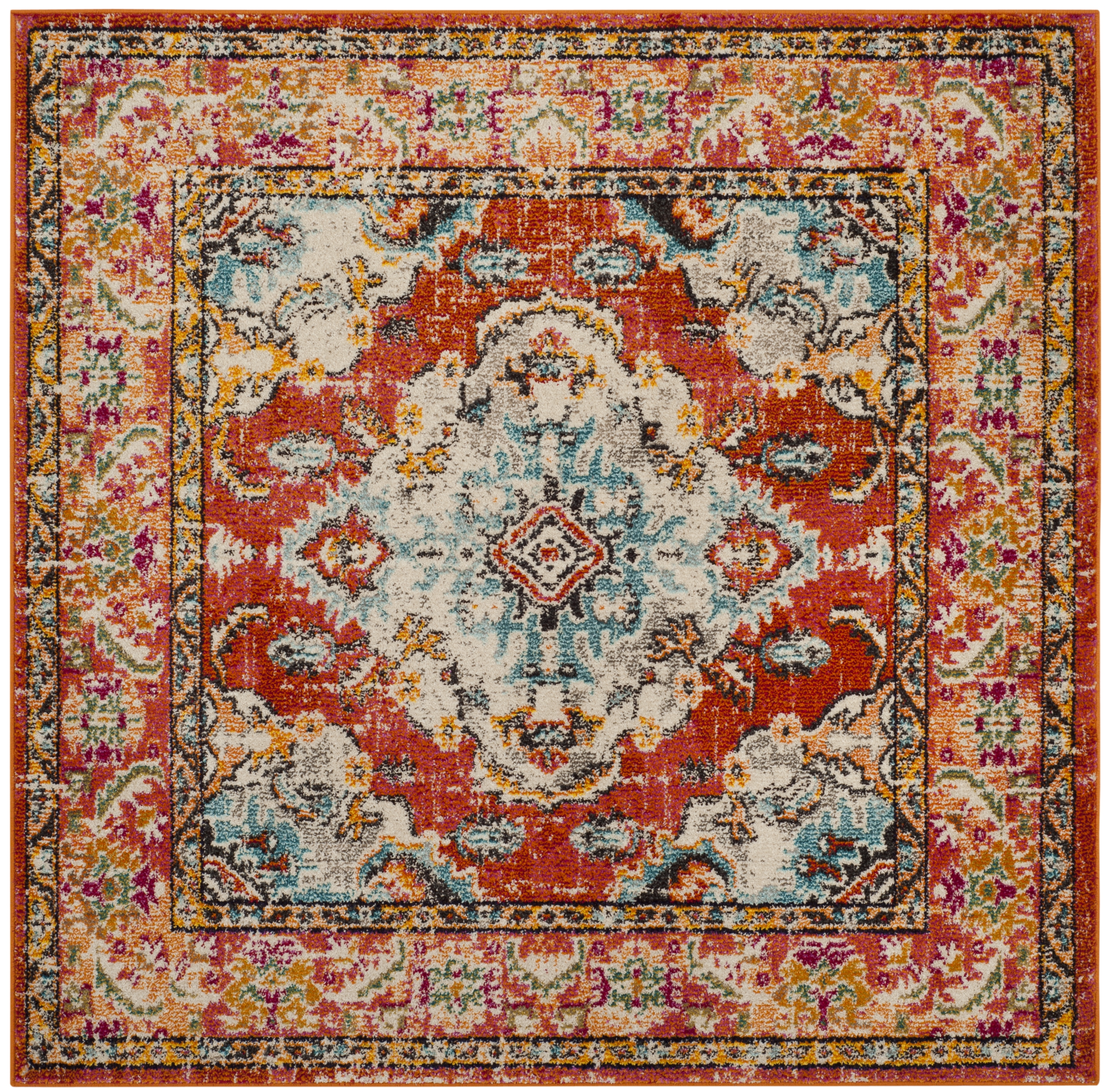 Arlo Home Woven Area Rug, MNC243H, Orange/Light Blue,  5' X 5' Square - Image 0