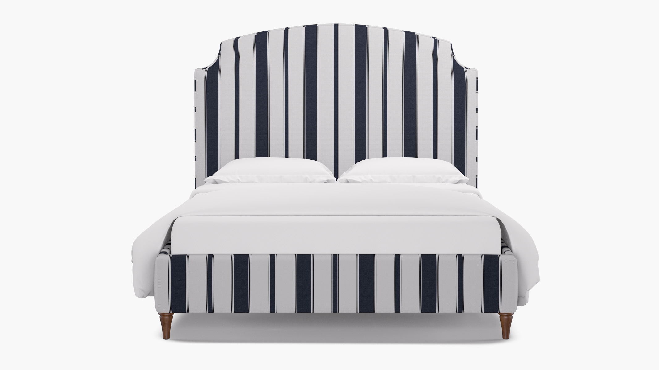 Cove Bed, Navy Clarence Stripe, Walnut Decorative Tapered Leg, King - Image 0