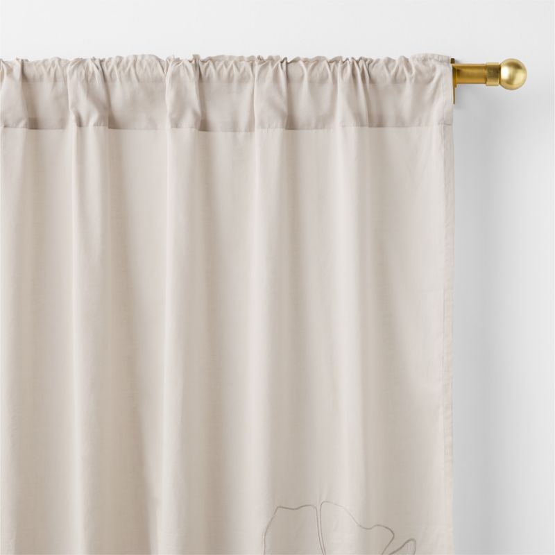 Floral Eyelet Natural Taupe Organic Cotton Sheer Window Curtain Panel 52"x84" - Image 4
