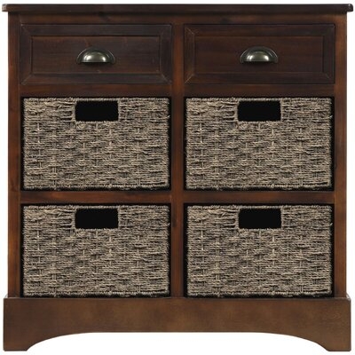 Retro Style Storage Chest With 2 Drawers And 4 Rattan Baskets Wooden Storage Cabinet Drawer Accent Chest For Bedroom Entryway Living Room Dining Room - Image 0