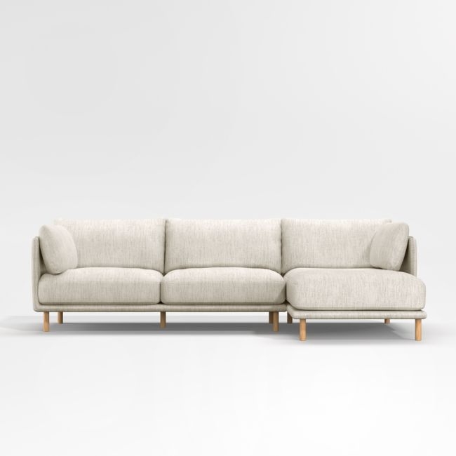 Wells 2-Piece Chaise Sectional with Natural Leg Finish, Left-Arm Sofa, Right Arm Chaise, Gravel - Image 0