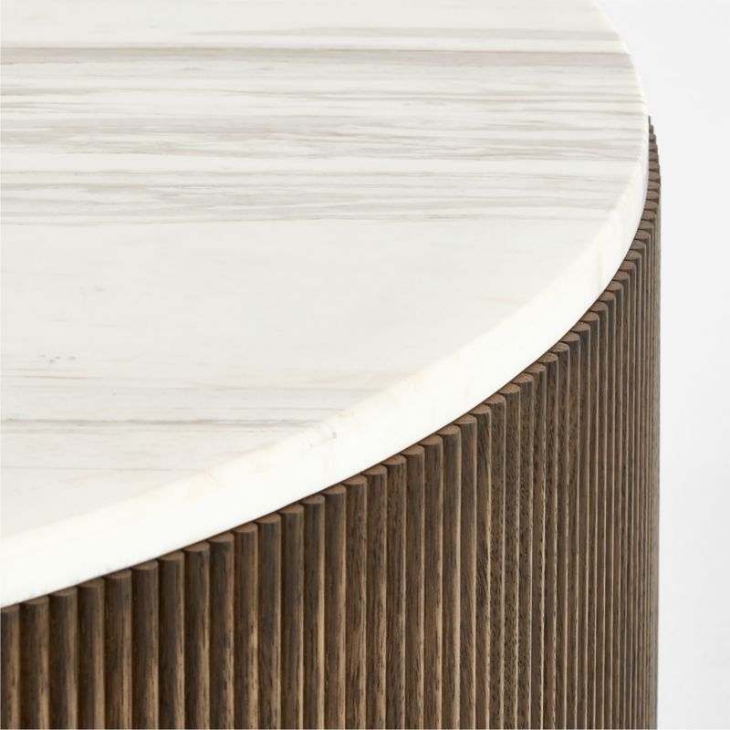 Troupe Marble and Oak Ribbed 56" Round Coffee Table - Image 1