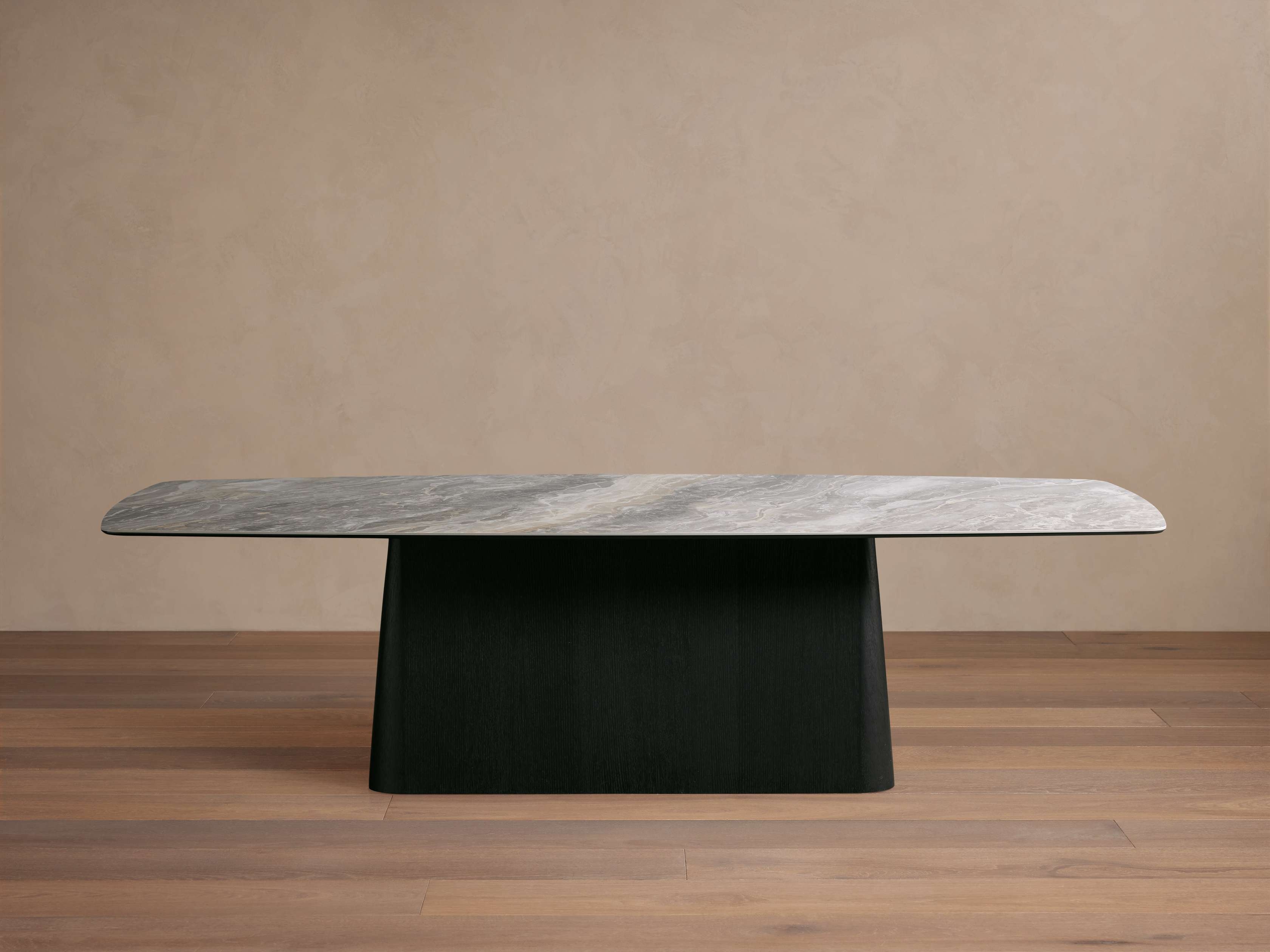 Vincenza Dining Table with Toulouse Base in Glass 84" Gray  Orobico Grey/Ebony - Image 0