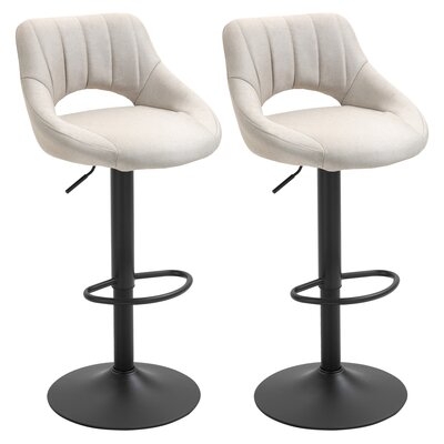 Modern Bar Stools Set Of 2 Swivel Bar Height Barstools Chairs With Adjustable Height, Round Heavy Metal Base, And Footrest, White - Image 0