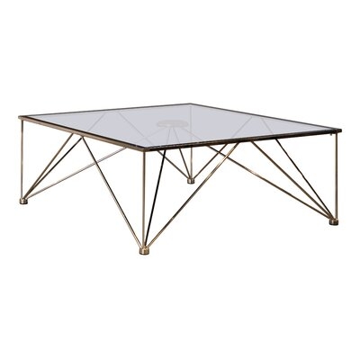 Fain Square Coffee Table With Glass Top Chrome And Grey - Image 0