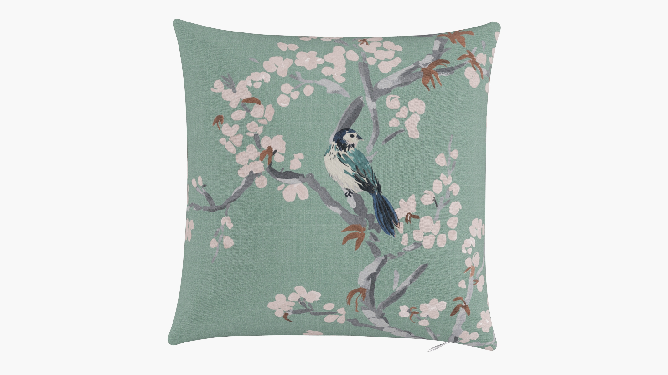 Throw Pillow 16", Mint Cherry Blossom, 16" x 16" - Image 0