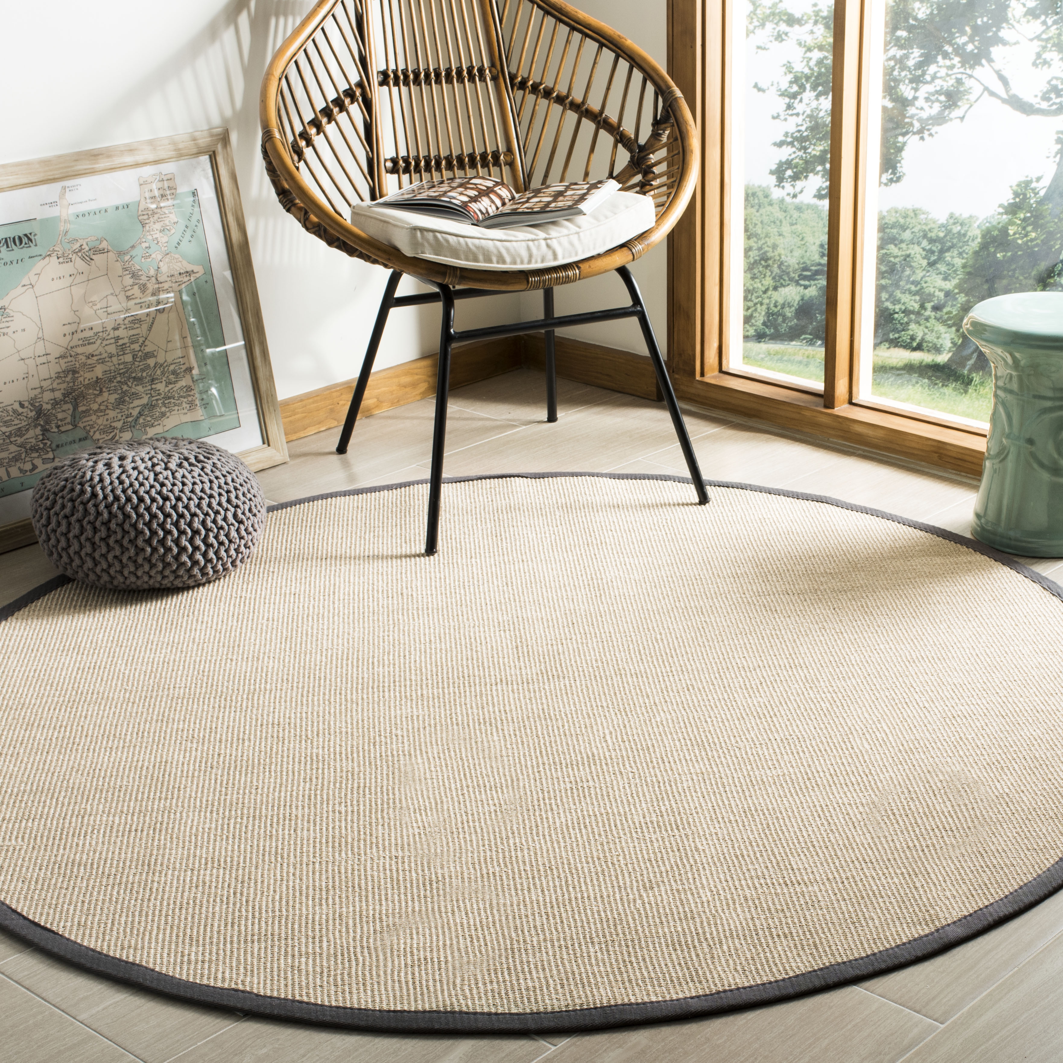 Arlo Home Woven Area Rug, NF131B, Natural/Dark Grey,  6' X 6' Round - Image 1